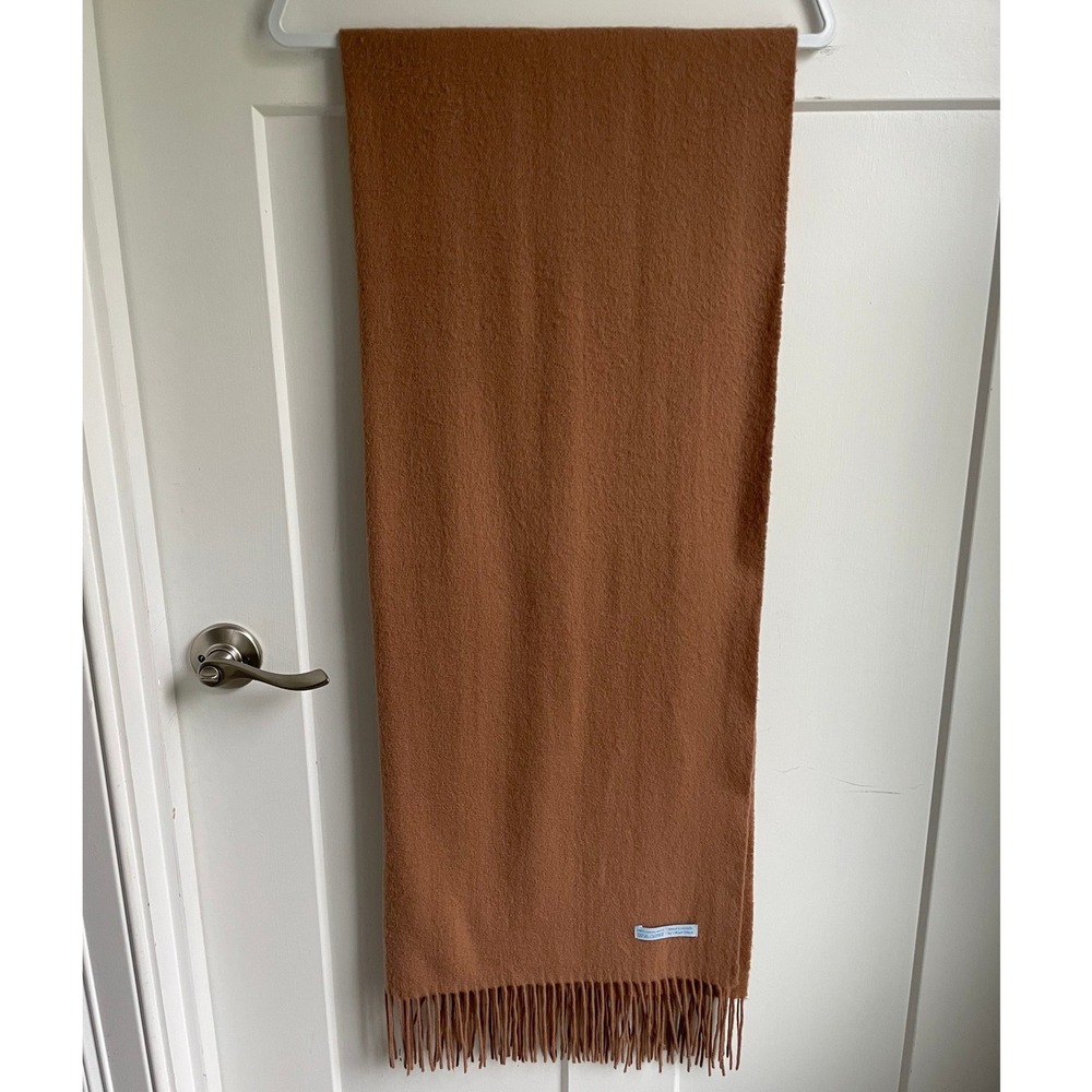 Mariyaab 100% Merino Wool Camel Brown Fringe Scarf Shawl Winter Quiet Luxury